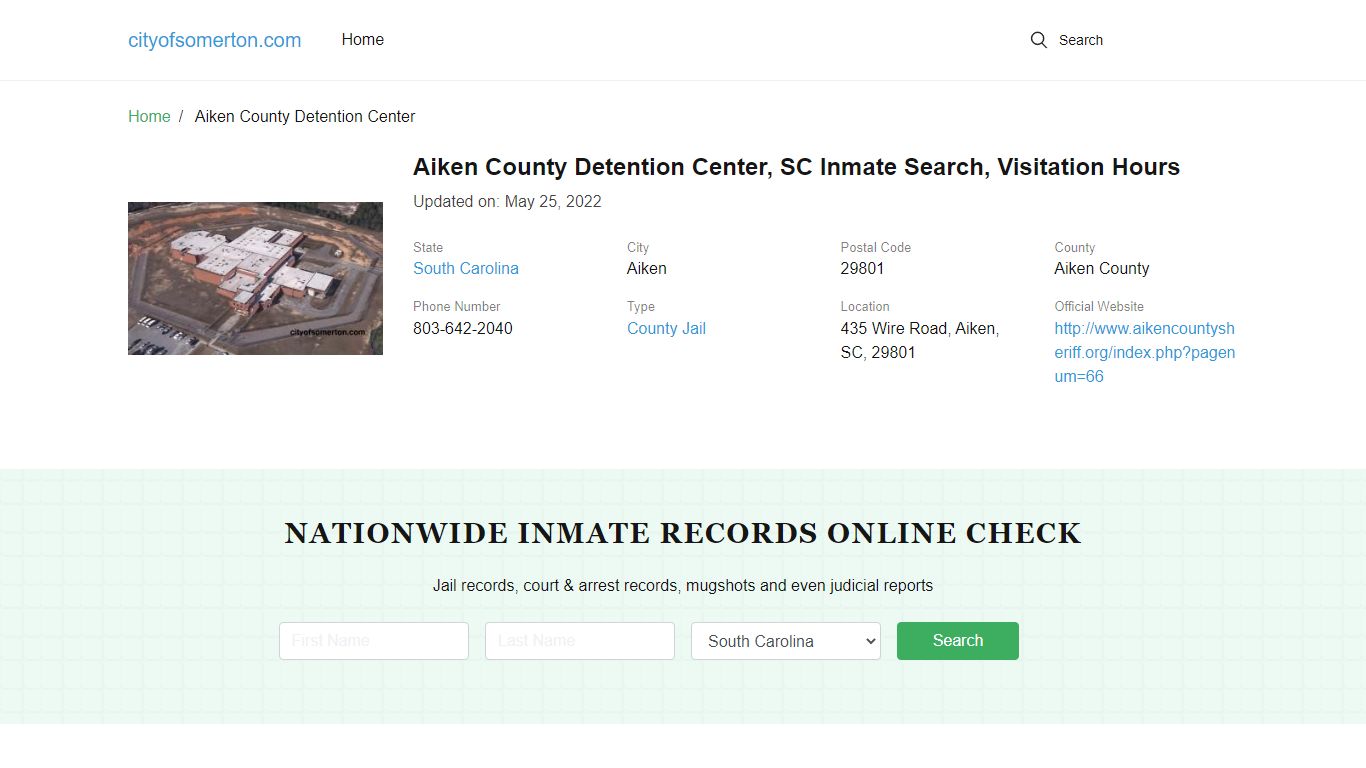 Aiken County Detention Center, SC Inmate Search, Visitation Hours